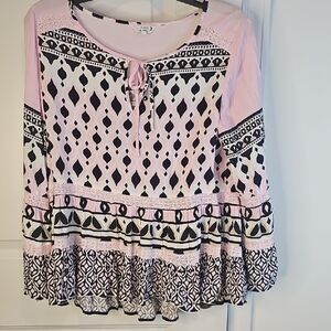 Crown & Ivy Pink and Black Geometric Blouse